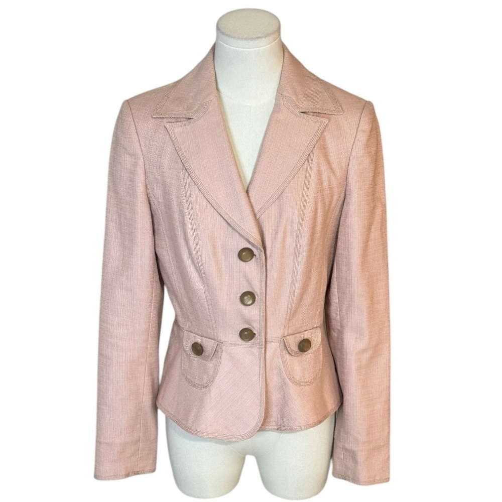KAY UNGER Soft Pink Blazer Jacket‎ Silk Cotton Size 4 Business Casual Work Party